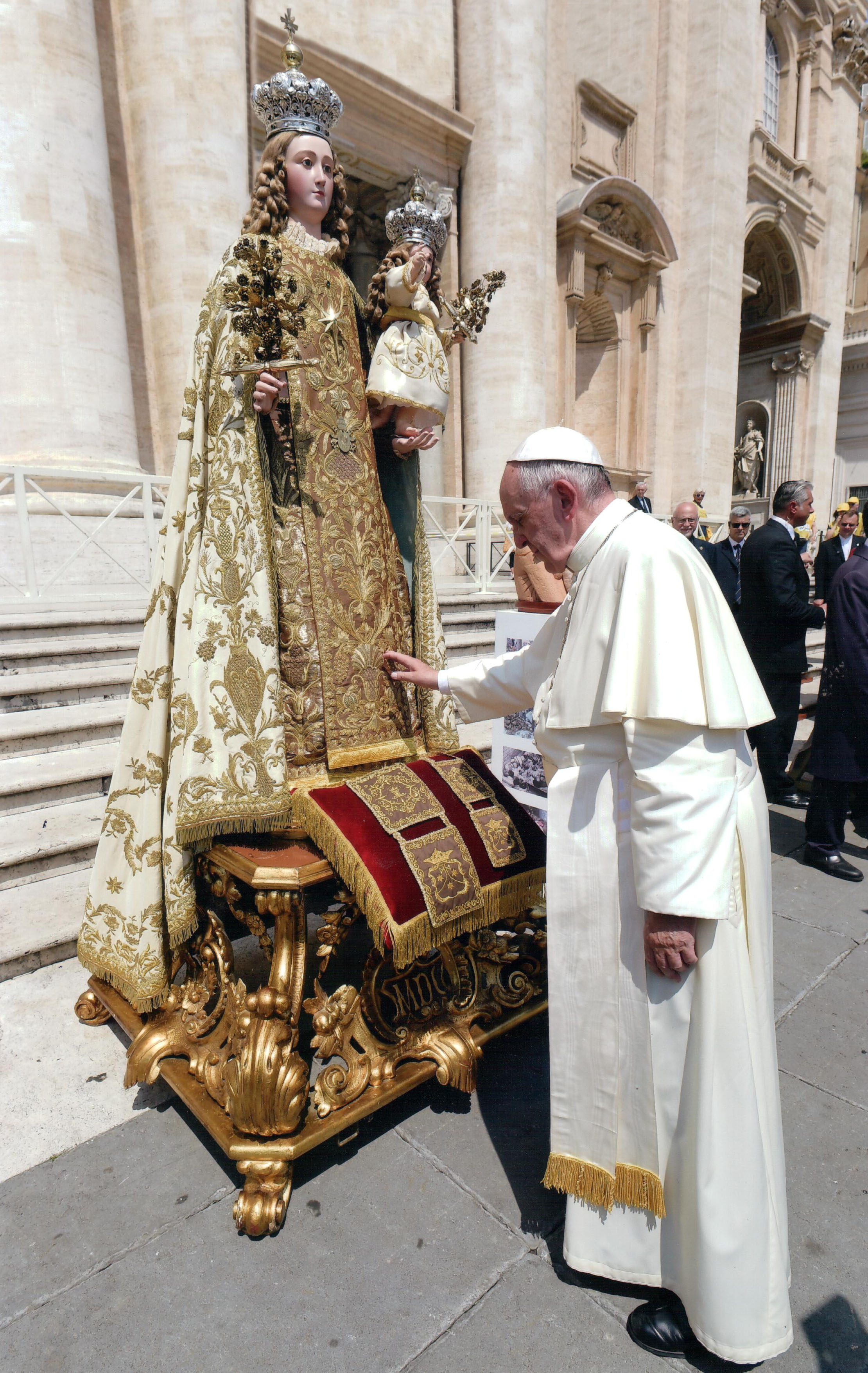 Pope Francis Prays to a Statue of the Blessed Mother Mary
