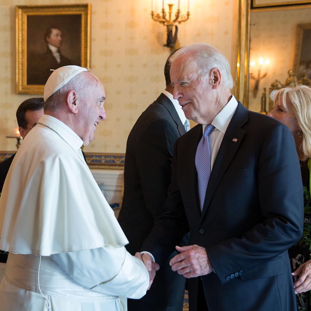 During his 2015 Trip to the United States, Pope Francis meets then-United States Vice President Joe Biden